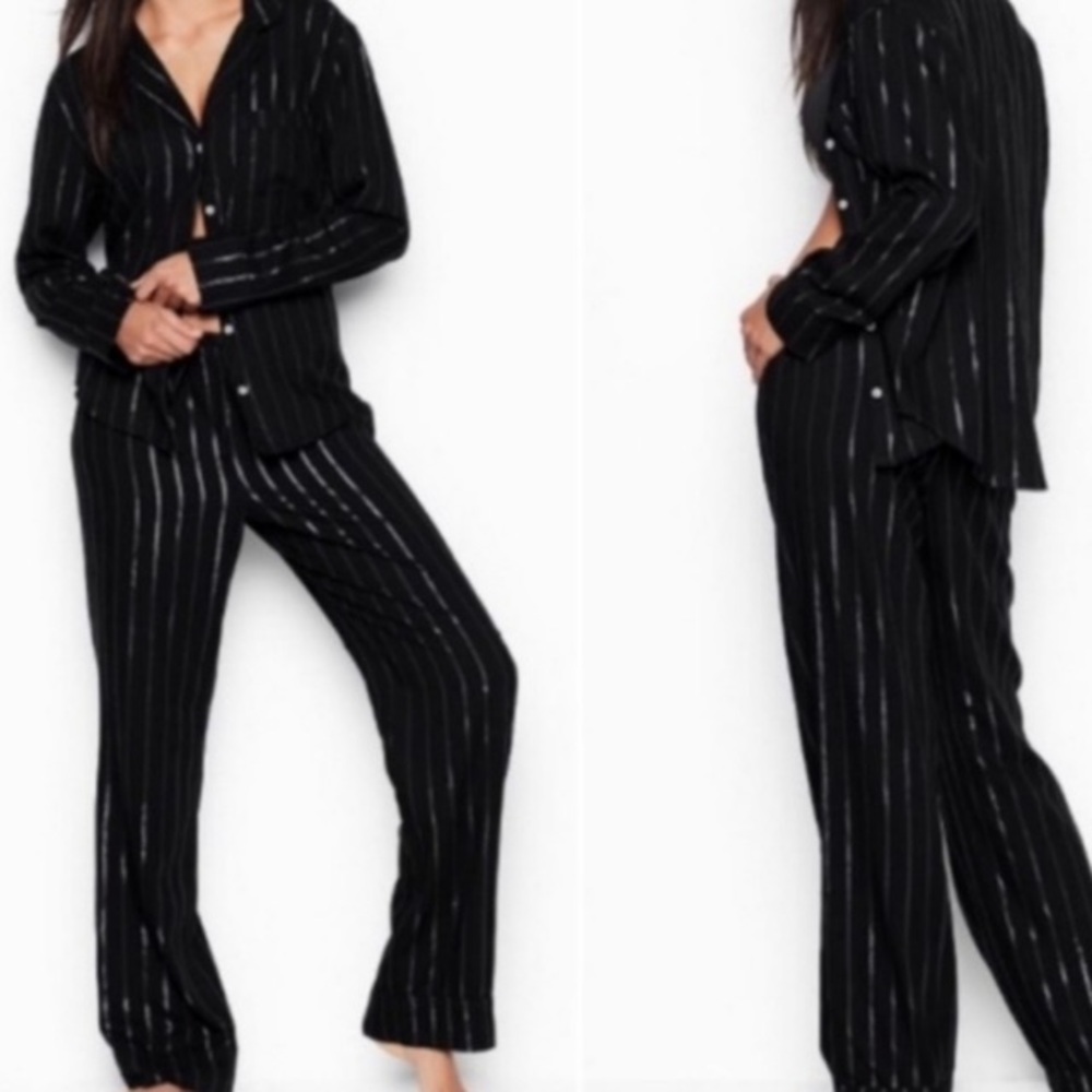Victoria's Secret / flannel pj pants in black shimmer